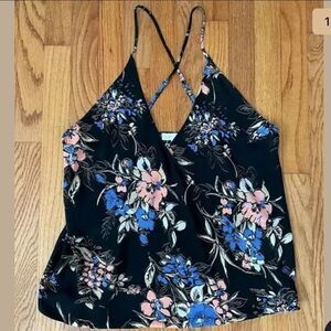 Leith Cross back blue black floral cami tank top